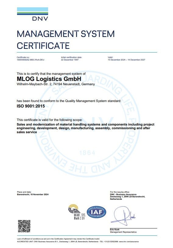 EN MLog Certificate ISO 90012015