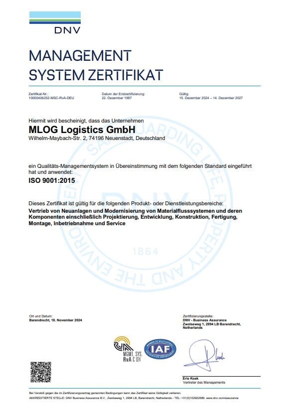 MLog Certificate ISO 90012015